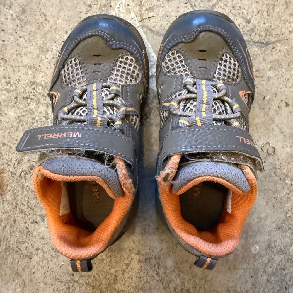 Merrell Gray and Orange Sneakers with Breathable Mesh and Reinforced Toe